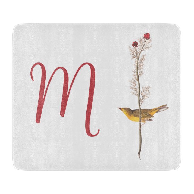 Planche À Découper Oiseau jaune d'Audubon sur fleur avec monogramme (Devant)