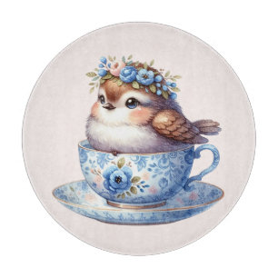 Planche À Découper Oiseau mignon en Floral Teacup Cottagecore Art