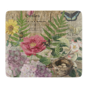 Planche À Découper Oiseau Nid Floral Jardin Fleur Papillon Art