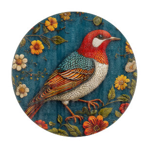 Planche À Découper Oiseau perché parmi des fleurs colorées