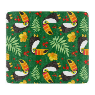 Planche À Découper Oiseau Vert Feuille Orange Fleur Rouge Jungle Trop