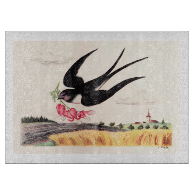 Planche À Découper Oiseau Volant Avec Fleurs (Devant)