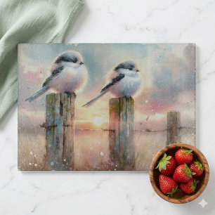 Planche À Découper Oiseaux à l'aquarelle pastel sur une clôture au co