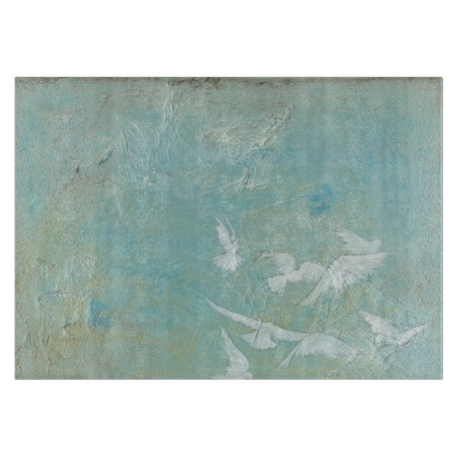 Planche À Découper Oiseaux blancs à travers le ciel bleu (Devant)