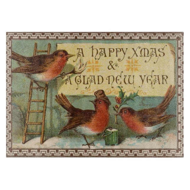 Planche À Découper Oiseaux de Noël vintage (Devant)