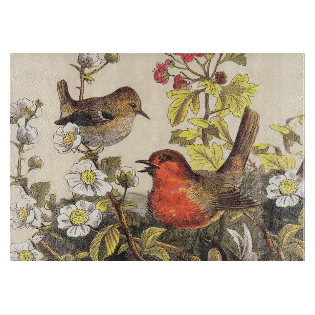 Planche À Découper Oiseaux de printemps Robin Oiseaux rouges (Devant)