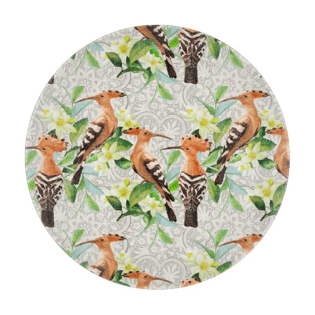 Planche À Découper Oiseaux exotiques sur dentelle (Devant)