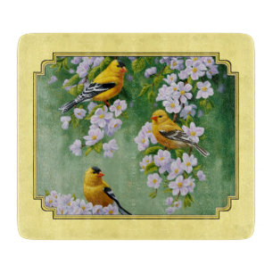 Planche À Découper Oiseaux Goldfinch et fleurs de pomme Jaune