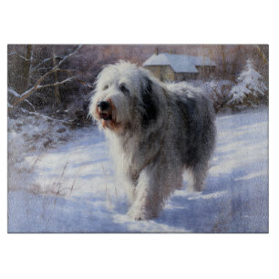 Planche À Découper Old English Sheepdog Laisser neiger Noël