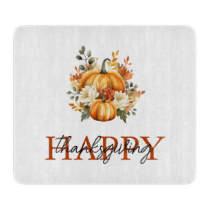 Planche À Découper Orange Citrouilles & Fleurs Chute Thanksgiving