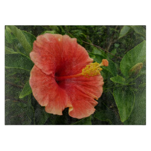 Planche À Découper Orange Hibiscus Fleur Tropical Floral