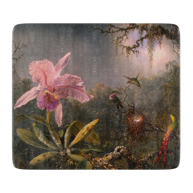 Planche À Découper Orchidée de Cattleya et trois colibris (Heade) (Devant)