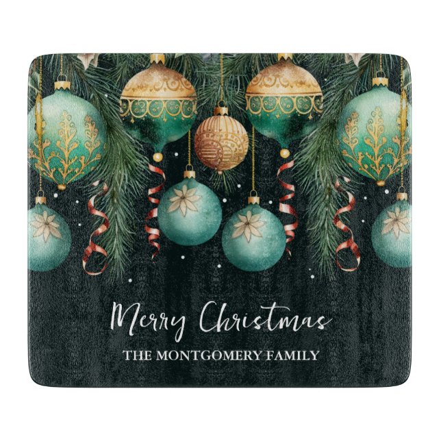 Planche À Découper Ornements de Noël en or et vert (Devant)