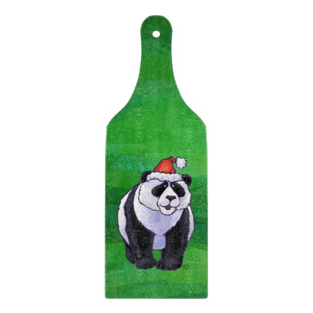 Planche À Découper Ours de panda à Santa Hat sur Vert (Devant)
