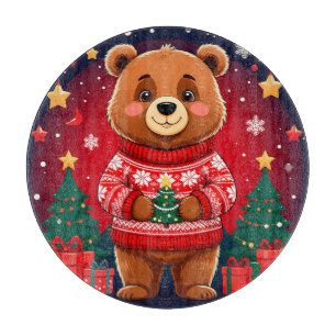 Planche À Découper Ours mignon en pull de Noël