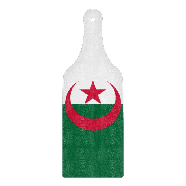 Planche À Découper Pagaie à découper en verre avec drapeau d'Algérie (Devant)