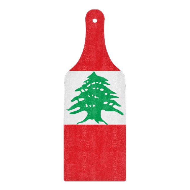 Planche À Découper Pagaie à découper en verre avec drapeau du Liban (Devant)