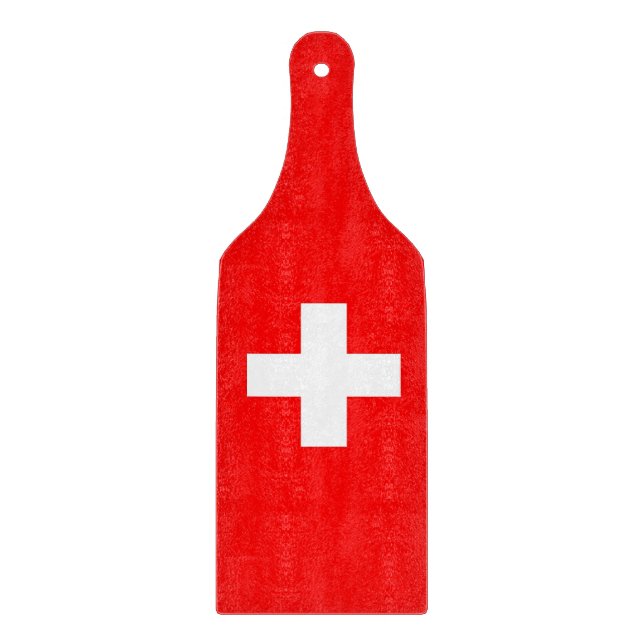 Planche À Découper Pagaie à découper en verre avec drapeau suisse (Devant)