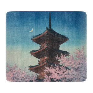 Planche À Découper Pagode de printemps japonaise vintage en gravure s