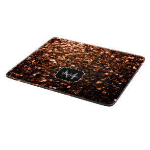 Planche À Découper Paillettes de cuivre brun bronze faux monogramme s