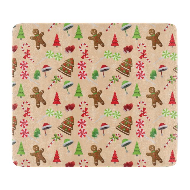 Planche À Découper Pain d'épices Homme, Bonbons et chapeau santa (Devant)