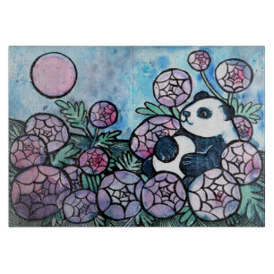Planche À Découper Panda Ours Violet Fleurs Amateurs de la nature