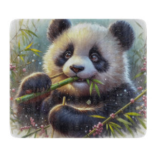 Planche À Découper Panda roux adorable mangeant du bambou