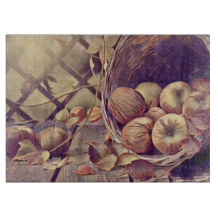 Planche À Découper Panier d'automne de fruits de pomme aquarelle vint