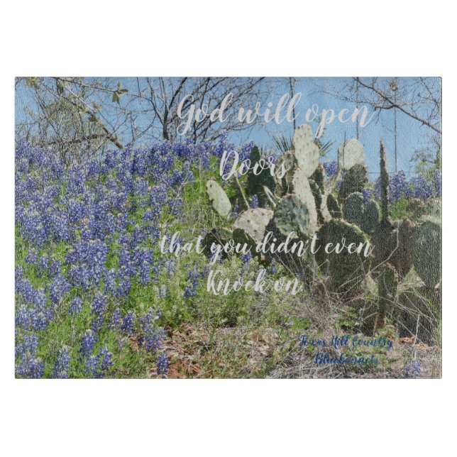 Planche À Découper Panneau Coupe De Verre Texas Bluebonnets Avec Dit (Devant)