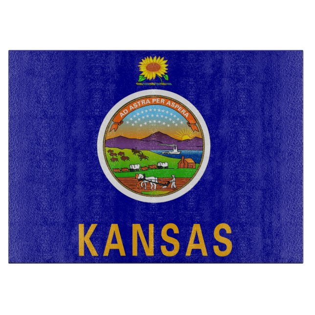 Planche À Découper Panneau de découpe en verre avec Drapeau du Kansas (Devant)