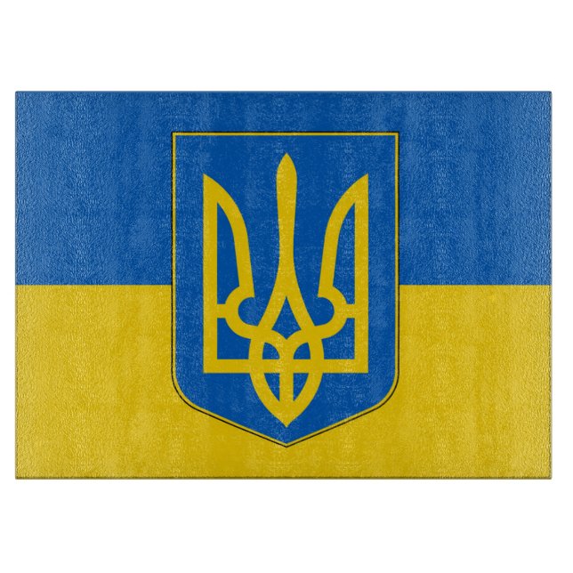 Planche À Découper Panneau de découpe en verre avec Drapeau d'Ukraine (Devant)