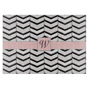 Planche À Découper Panneau de découpe en verre Chevron noir blanc et