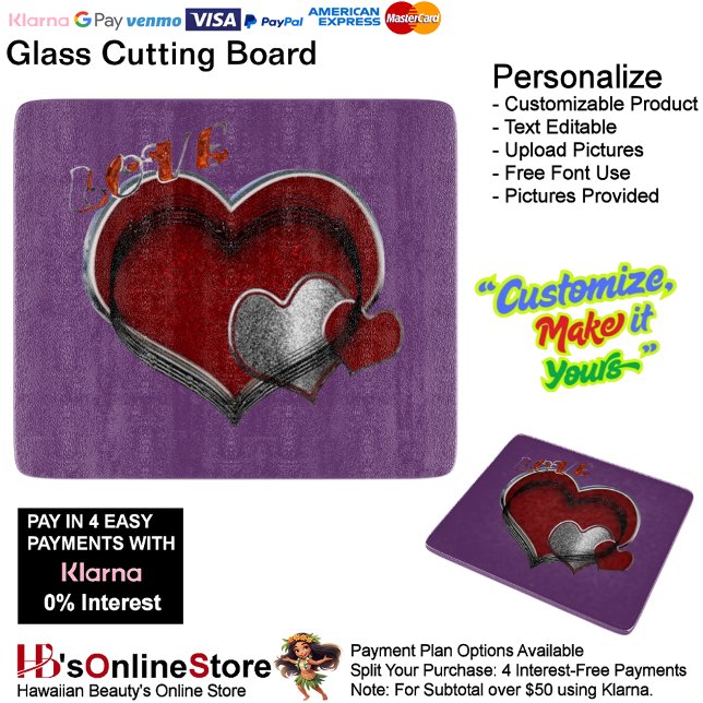 Planche À Découper Panneau de découpe en verre mauve magique du coeur (Love Heart Purple Cooking Kitchen Glass Cutting Board.)