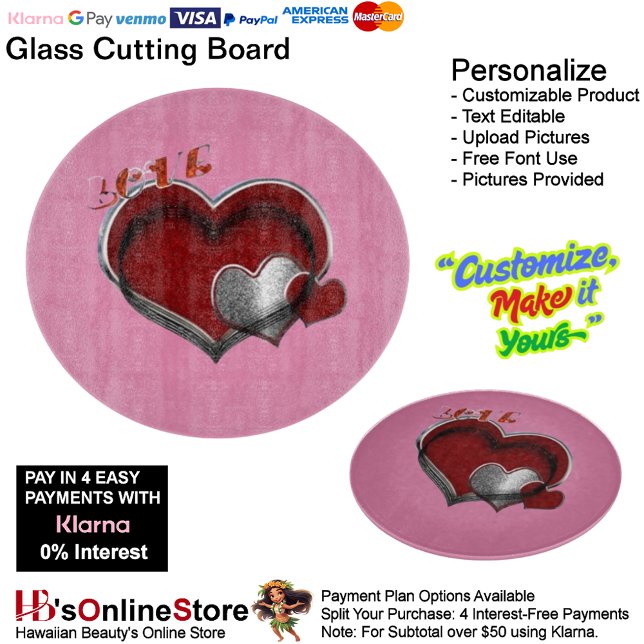 Planche À Découper Panneau de découpe en verre rose rond magique Hear (Love Heart Pink Cooking Kitchen Glass Cutting Board.)