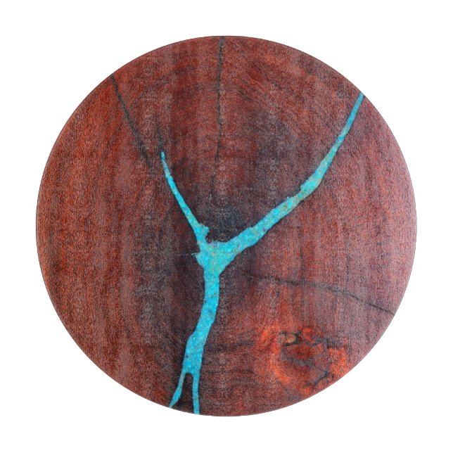 Planche À Découper Panneau de découpe en verre turquoise et Mesquite  (Devant)