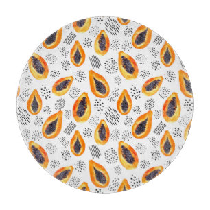 Planche À Découper Papaya fruits : motif d'aquarelle abstraite.