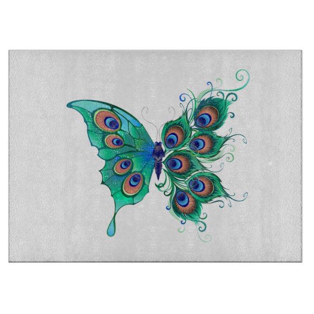 Planche À Découper Papillon aux plumes de paon vert (Devant)