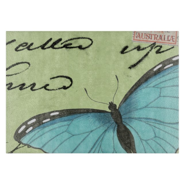 Planche À Découper Papillon Bleu-À ailes sur la carte postale (Devant)