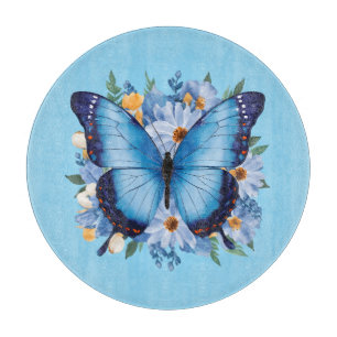 Planche À Découper Papillon bleu gracieux sur floral