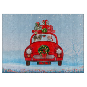 Planche À Découper Papillon Chien En Voiture Avec Le Père Noël