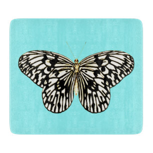 Planche À Découper Papillon noir et blanc, arrière - plan turquoise