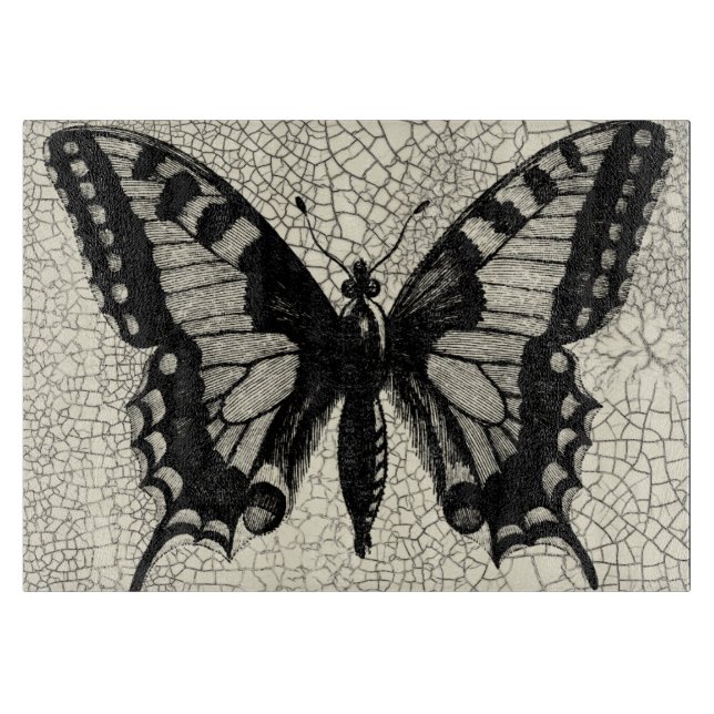 Planche À Découper Papillon noir et blanc sur Arrière - plan fissuré (Devant)