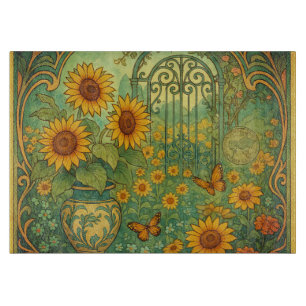 Planche À Découper Papillons du jardin de tournesol vintage Art Nouve