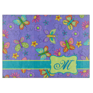 Planche À Découper Papillons Whimsy modernes sur Monogramme violet