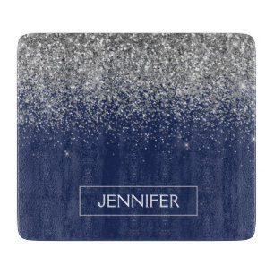 Planche À Découper Parties scintillant bleue Silver Navy Girl Monogra