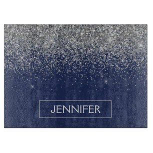 Planche À Découper Parties scintillant bleue Silver Navy Girl Monogra