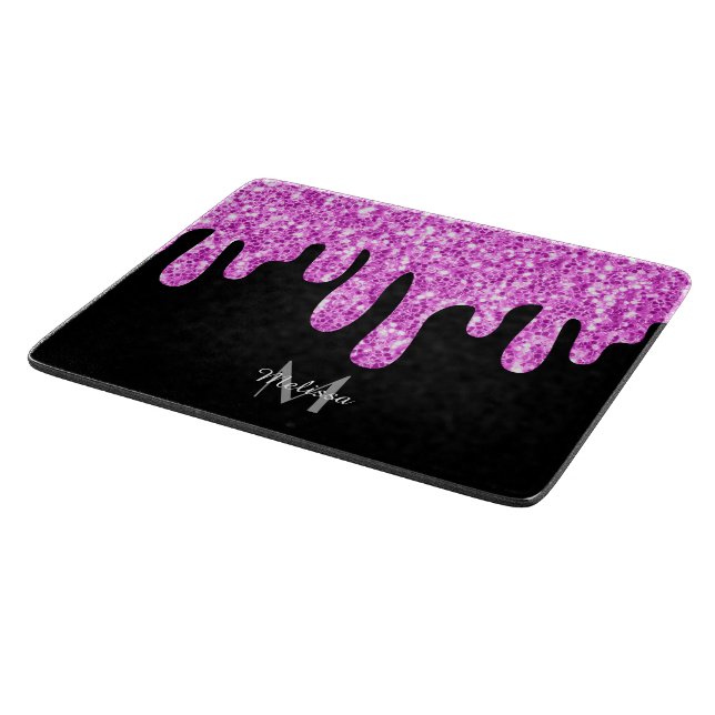 Planche À Découper Parties scintillant étincelante rose noir Monogram (Coin)