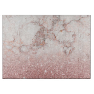Planche À Découper Parties scintillantes roses Ombre de marbre blanc