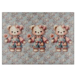 Planche À Découper Pastel Teddy Bear Holding Flower Wear Overalls