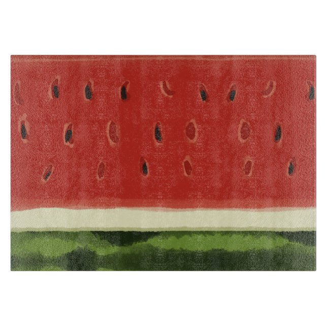 Planche à découper pastèque aquarelle rouge vif (Devant)